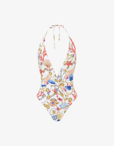 Moschino Marine Print One-piece Swimsuit In White