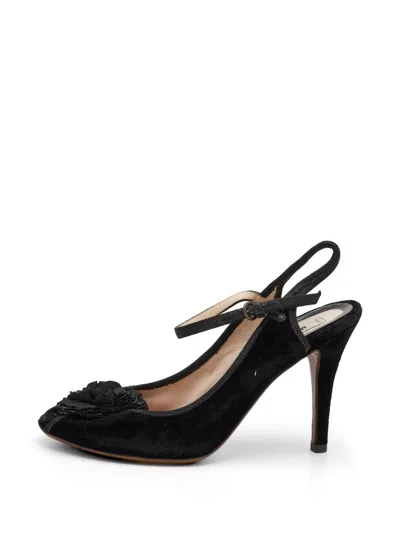 Pre-owned Moschino Mary Jane Flower Embellished Sandals In Black