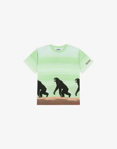 Moschino Kids' Maxi Jersey T-shirt Chimpanzee In Green