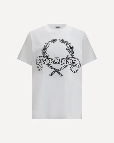 Moschino Maxi Laurel Crown Embroidery T-shirt In White