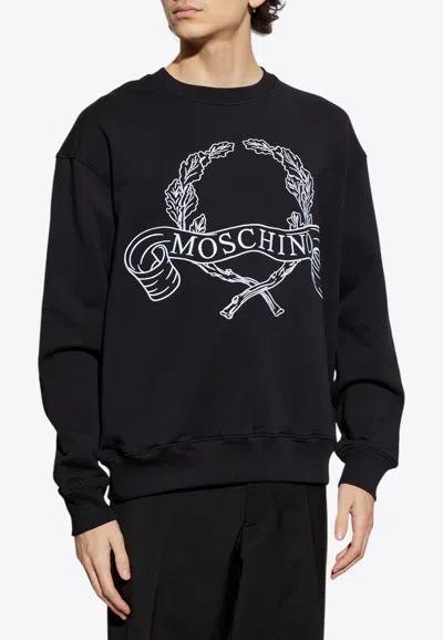 Moschino Black Laurel Crown Logo Sweatshirt In Multi Black