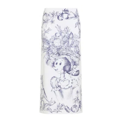 Moschino Maxi Skirt With Whimsical Floral Character Illustration In White
