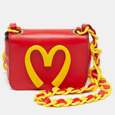 Pre-owned Moschino Mcdonald's Red/yellow Leather Flap Crossbody Bag