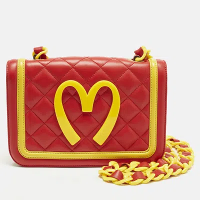 Pre-owned Moschino Mcdonald's Red/yellow Quilted Leather Flap Shoulder Bag