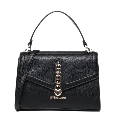 Moschino Medium Leather Tote Bag In Black