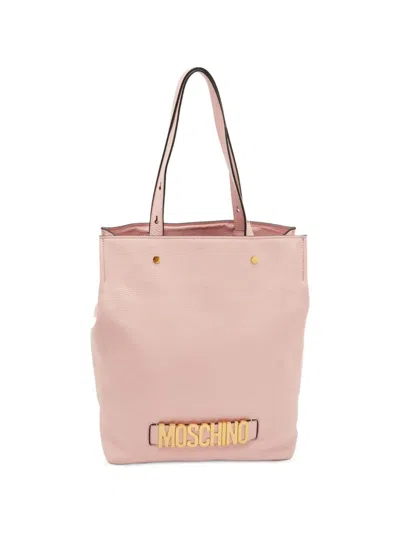 Moschino Medium Logo-plaque Leather Tote Bag In Pink