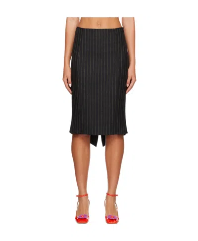 Moschino Medium Long Wool Skirt With Pinstripes In Black