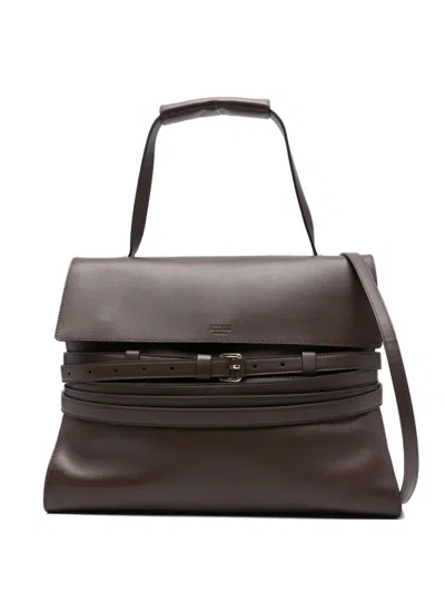 Moschino Medium Tie Me Belted Leather Tote Bag In Brown