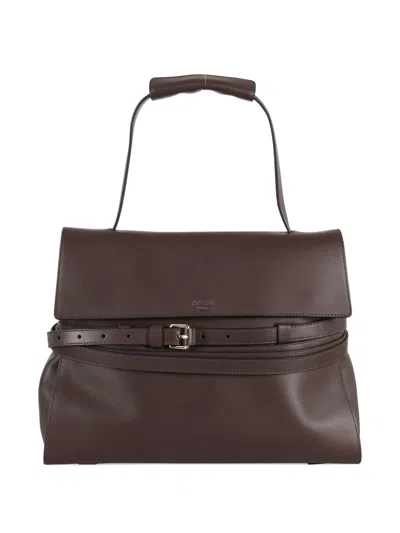 Moschino Medium Tie Me Buckle-strap Handbag In Brown