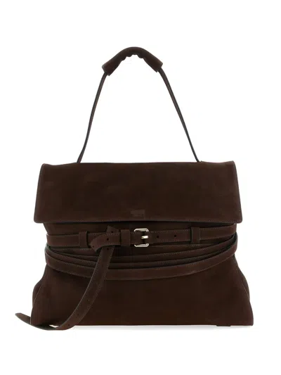 Moschino Medium Tie Me Suede Shoulder Bag In White
