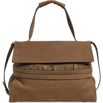 Moschino Medium Tie Me Suede Shoulder Bag In Forest