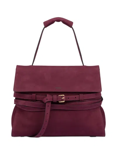 Moschino Medium Tie Me Suede Shoulder Bag In Red