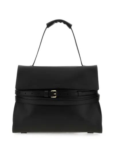 Moschino Medium Tie Me Leather Handbag Top Handle In Black