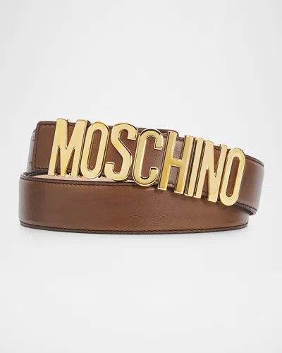 Moschino Men & Apos;s Lettering Logo Leather Belt, Chocolate In Brown