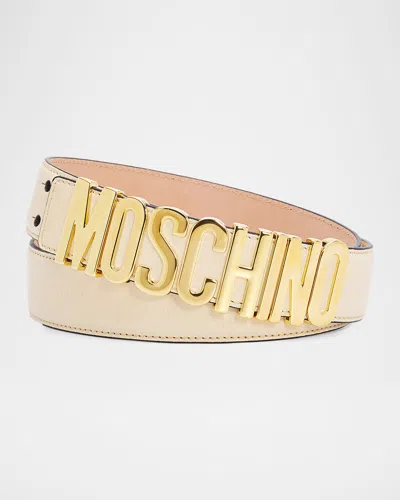 Moschino Men & Apos;s Lettering Logo Leather Belt, Sand In Brown