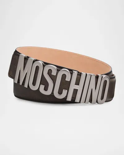 Moschino Men & Apos;s Logo-hardware Leather Belt In Pink