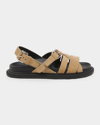 Moschino Men's Suede Buckle Sandals In Brown