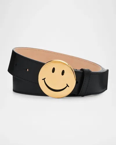 Moschino Men & Apos;s Smiley Leather Belt In Black