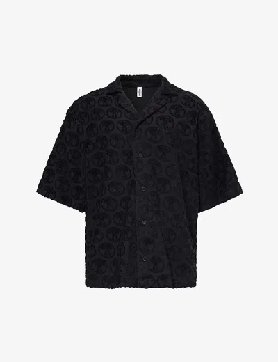 Moschino Mens Black Branded Short-sleeved Cotton-blend Shirt