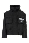 Moschino Nylon Jacket With Adjustable Waist And Hood In Black