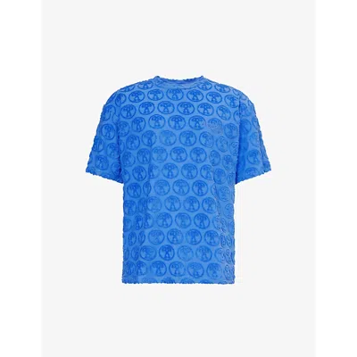 Moschino Mens Blue Branded Short-sleeved Cotton-blend T-shirt