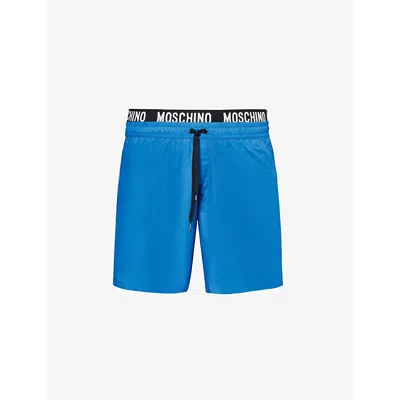 Moschino Mens Blue Branded-waistband Slip-pocket Swim Shorts