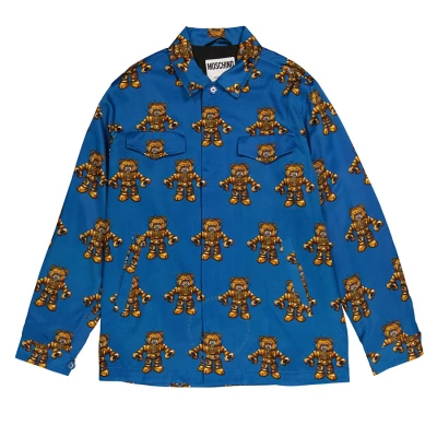 Moschino Men's Blue Robot Bear Print Jacket
