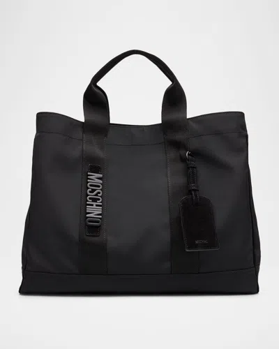Moschino Men's Carry Me Cordura Medium Tote Bag With Crossbody Strap In Black
