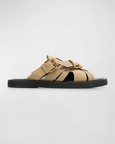 Moschino Men's Double-buckle Leather Sandals In Neutral