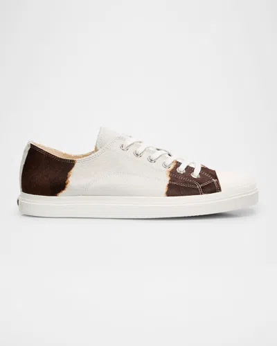 MOSCHINO MEN'S EDGE CALF HAIR CAP TOE LOW-TOP SNEAKERS