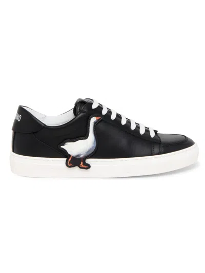Moschino Men's Goose Leather Low-top Sneakers In Black