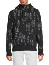 Moschino Men's Graphic Henley Hoodie In Blue Multi