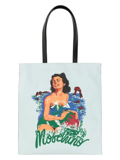 Moschino Men's Hawaiian Print Tote Bag In Azure