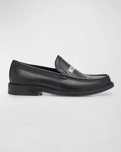 Moschino Men's In Love We Trust Calfskin Loafers In Black