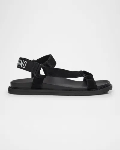 Moschino Men's Leather And Suede Sandals In Black