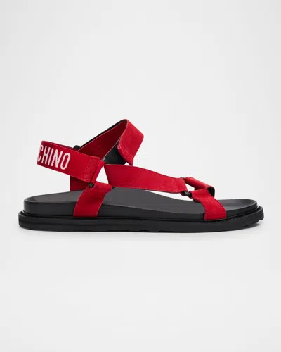 Moschino Men's Leather And Suede Sandals In Red