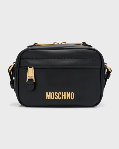 Moschino Men's Leather Crossbody Bag In Burgundy
