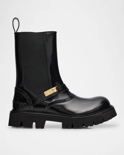 Moschino Men's Leather Logo-plaque Chelsea Boots In Black