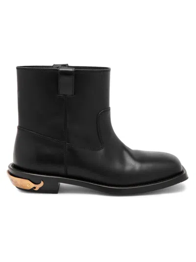 Moschino Men's Leather Logo Spur Ankle Boots In Black