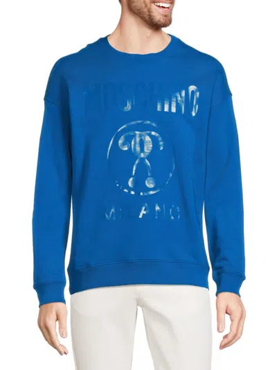 Moschino Men's Logo Drop Shoulder Sweatshirt In Aqua Blue