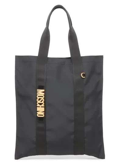 Moschino Men's Logo Hardware Canvas Tote Bag In Black