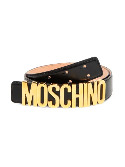 Moschino Men's Logo Hardware Leather Belt In Black
