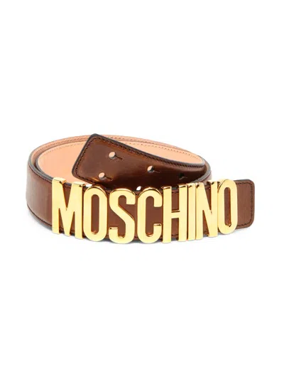Moschino Men's Logo Hardware Leather Belt In Brown