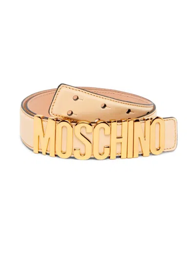 Moschino Men's Logo Hardware Leather Belt In Neutral