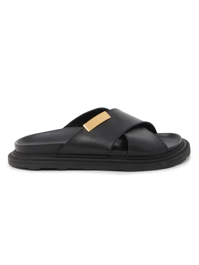 Moschino Men's Logo Leather Crisscross Mules In Black