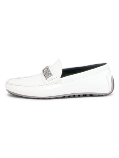 Moschino Men's Logo Leather Loafers In White