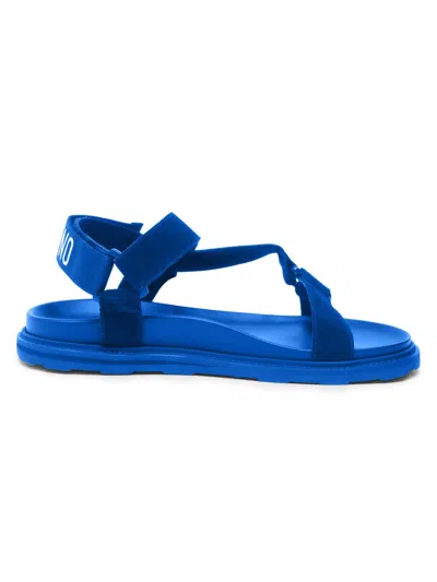 Moschino Men's Logo Leather Sandals In Blue