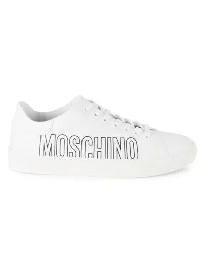 Moschino Men's Logo Leather Sneakers In White Black
