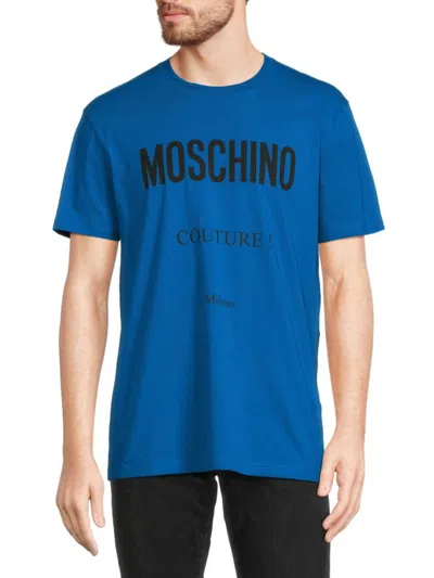 Moschino Men's Logo Milano Crewneck T Shirt In Blue