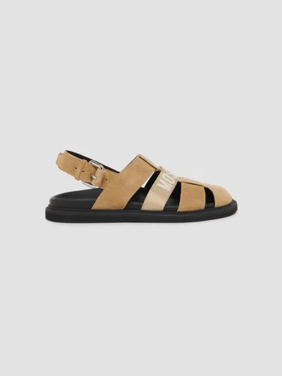 Moschino Logo Suede Fisherman Sandals In Animal Print